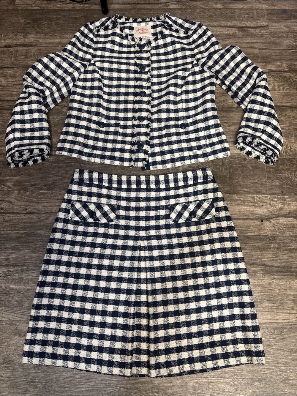 Brooks Brothers Red Fleece Navy White Gingham Tweed Skirt Suit Set Size 10 - Picture 3 of 11